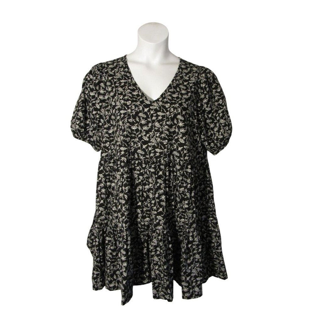 Ana L Black White Floral Short Tiered Dress